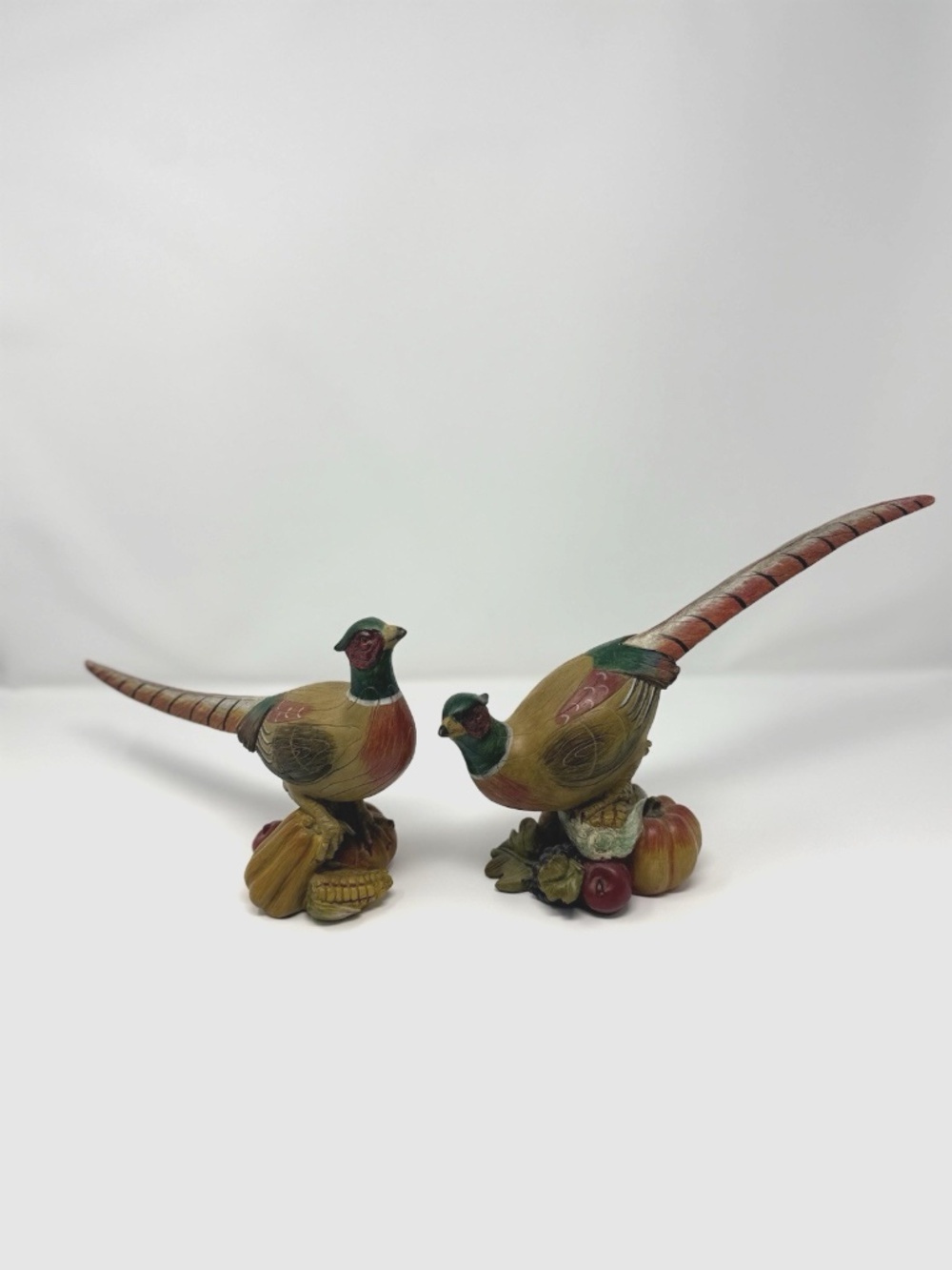 Vintage Resin Wood Like Pheasant Pair Set Magnetic Tails Harvest Fall Home Decor